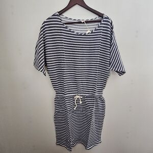 Lanston Sport Dress T-Shirt Short Sleeve Tie Waist Stripe Blue White Casual